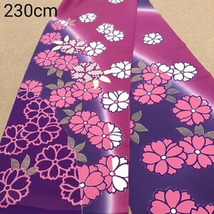 正絹 110502 ピンク色 赤紫色 紺色 ゴールド色 花柄 シルク230cm はぎれ ハギレ リメイク ハンドメイド