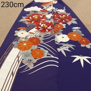 正絹 111903 紫色 古典柄 花柄 シルク230cm はぎれ ハギレ リメイク ハンドメイド