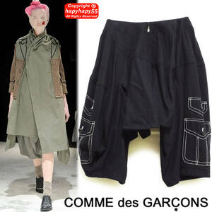 名作■COMME des GARCONS 2009AW だまし絵 変形ウールパンツ◆縮絨 ビッグシルエット サルエル スカートパンツ コムデギャルソン ジュンヤ