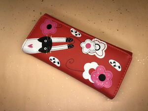 レディース長財布 ネコと花のイラスト カード収納 小銭入れ 猫柄財布 *新品*