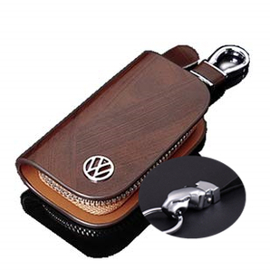 VW お洒落豹頭キーホルダー付き ロゴ付き スマートキーケース キーカバー エナメル調 製おしゃれ ブラウン 光沢木目調