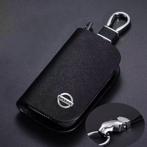 日産 お洒落豹頭キーホルダー付き 黒 高品質 スマートキーケース キーカバー キーホルダー メンズ レディース 鍵収納 十字紋
