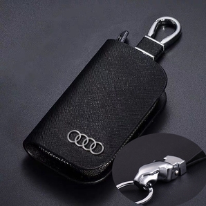 アウディ お洒落豹頭キーホルダー付き 黒 高品質 スマートキーケース キーカバー キーホルダー メンズ レディース 鍵収納 十字紋