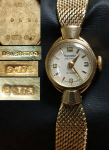 【閑】9Kゴールド ビンテージ ROTARY MAXIMUS (ロータリーマキシマス) レディース腕時計 ウォッチ スイスの機械式時計 手巻き 21石★時代物