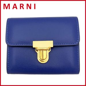 新品マルニ　レザー　コンパクト財布　青　MARNI★