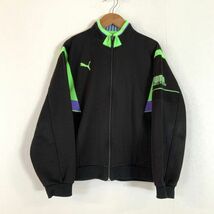 90‘s PUMA プーマ ヒットユニオン製 ネオンカラー ジャージ トラックトップ メンズ SM相当 ブラック 蛍光グリーン ビンテージ_画像1