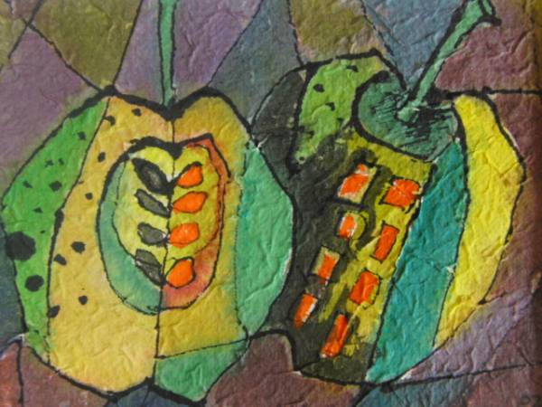 Национальная художественная ассоциация Като Сэйки, Два зеленых яблока, Нарисованное от руки оригинальное произведение искусства, Сертификат и рамка в комплекте., Рисование, Картина маслом, Природа, Пейзаж