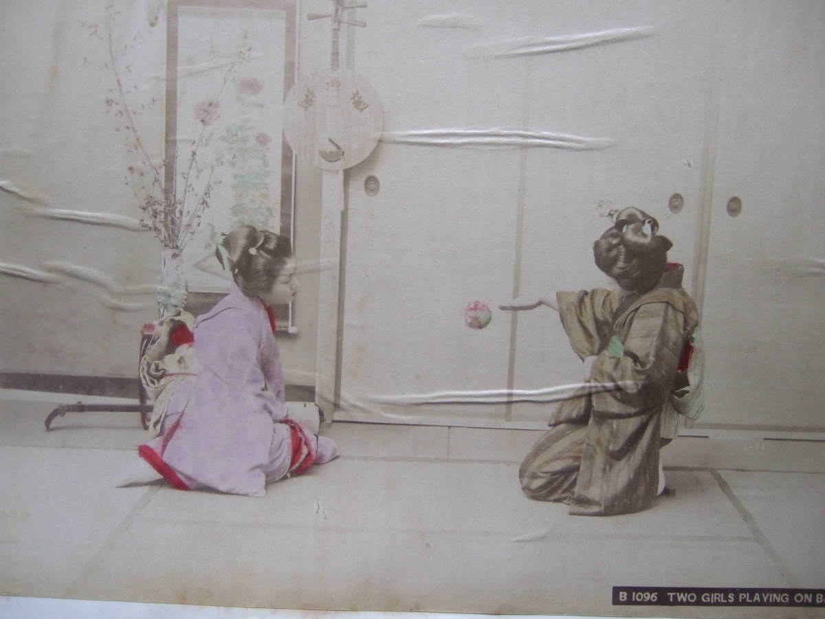 明治期 手彩色古写真【四条南座＆仁王像】表裏2枚 金剛力士像 横浜写真