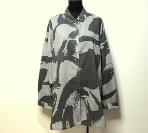 T【全日本婦人子供服工業組合連合】グレーにダークグレー系柄・オープンシャツブラウス・M~Lサイズ! 