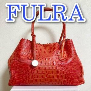 FULRA Furla Tote Bag Hand Pouch Hand Red Red Embossed Croco Bag Furla حقيبة يد