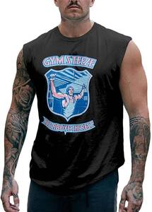 GYM STEEZE トレーニングタンクトップ メンズ ジム ノースリーブ 筋トレ フィットネス ウェア コットン (BLACK,M)
