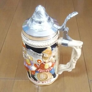 蓋付きビールジョッキ 陶器 BEER