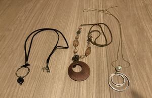 [ beautiful goods ] necklace 3 point set / wood grain / black ring 