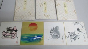 ★日本画色紙絵 ★ 絵画4枚まとめて★月替わりで飾るのも　★送料無料