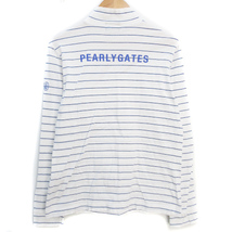 パーリーゲイツ PEARLY GATES ゴルフウェア カットソー Tシャツ 長袖 ハイネック ボーダー柄 1 白 青 ホワイト ブルー /FF30 レディース_画像2