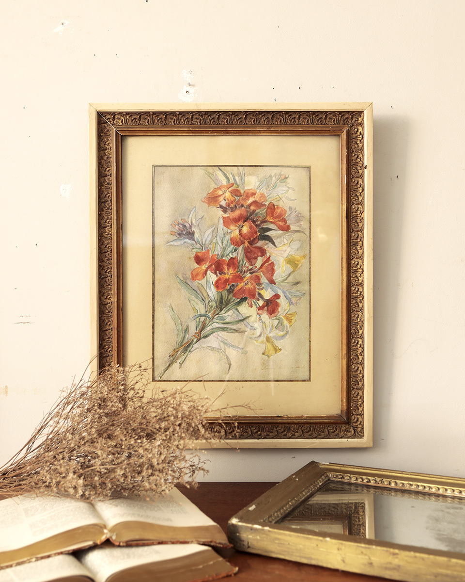 jf00917 French *French Antique*Miscellaneous Goods Wall Art Painting Wood Frame White Paint Frame Frame Wooden Frame Art Bouquet Art, artwork, painting, others