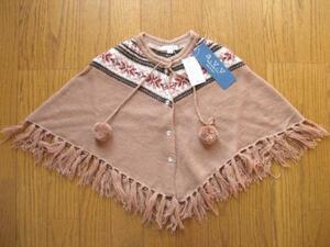  prompt decision new goods a.v.v MICHEL KLEIN PARIS / Michel Klein knitted poncho light brown group nordic pattern 120cm / MK / free shipping / ②
