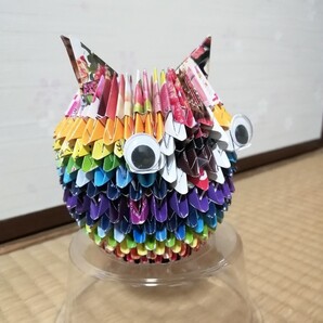 ハンドメイド ブロック折り紙 フクロウ 色とりどり