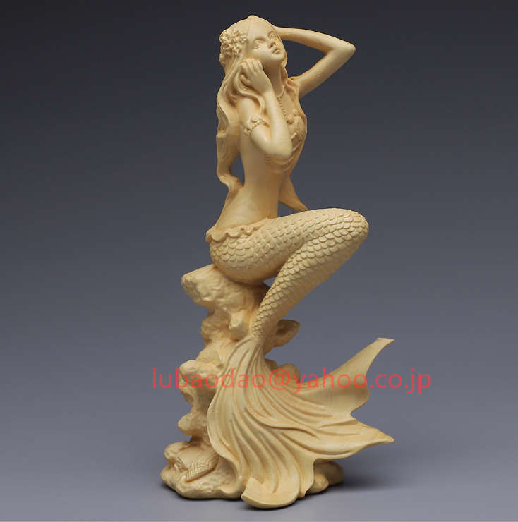 高品質木彫置物人魚彫刻工芸品人魚美人像美女像| JChere雅虎拍卖代购