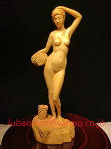 【極上の木彫】 置物 裸婦像 脱衣裸婦 精密細工 ギフト用 職人手作 20cm