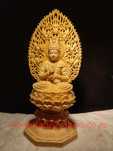 仏像 木彫 大日如来 飛天光背 八角台座 仏壇仏像 厄除け 職人手作 29cm