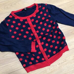 [ Uniqlo ] navy blue × red dot pattern long sleeve cardigan 120