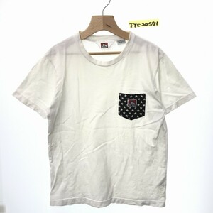 BEN DAVIS ベンデイビズ メンズ ロゴ&星 胸ポケット付き Tシャツ 白×黒×ベージュ M