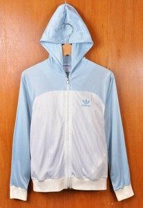 Винтаж 80 -х США с Adidas Hood Jersey Baby Blue x белый полосатый рисунок Ladies s (16794