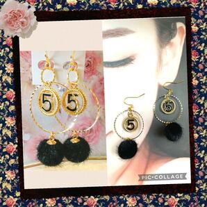 フックピアス★5番チャーム★ハンドメイド