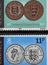 ジャージー切手★ジャージー通貨改革100周年(1871,1877円年のコイン、1949年のシリングの12分の1、1966年シルバークラウン,1972年￡2ピース_画像2