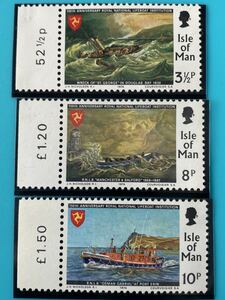 マン島切手★法律救命艇協会150周年　セントジョージの難破船、マンチェスターとサルフォード、オスマンガブリエル　1974年