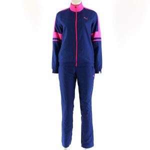  Puma Lady su-bnto Lux -tsuUS size S blue / pink stand-up collar jacket & pants nylon top and bottom set 