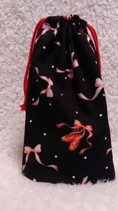 No.22* hand made * lunch sack! pink ribbon black 