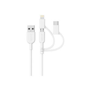 ◆即決◆Anker PowerLine II 3-in-1 ケーブル (ライトニング/USB-C/Micro USB端子) MFi認証 iPhone / Android 各種対応 (0.9m ホワイト）