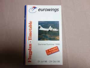 eurowing flugplan timetable sommer summer 1998 / ユーロウイング 航空 時刻表 タイムテーブル 1998年