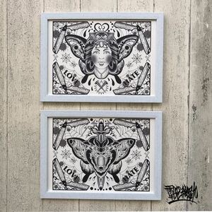 ta toe Ame tiger illustration 2 pieces set A4 size white color frame tattoo
