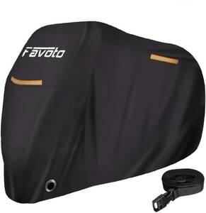 Favoto バイクカバー 全長265cm 紫外線防止 防風 防埃 防水 防雪 UVカット 丈夫 盗難防止 収納袋付き 防風ベルト付き オートバイカバー