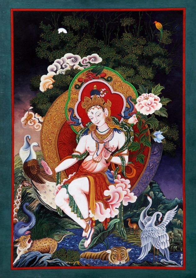 Tibetischer Buddhismus Buddhistische Malerei A3 Größe: 297 x 420 mm Gebärmutterbereich Mandala Whitetara Mantra, Kunstwerk, Malerei, Andere