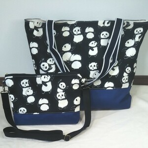 ハンドメイド☆トートバッグ&ショルダーバッグ☆パンダブラック