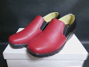 No.17 unused .. put on footwear degree Bonlainebonre-n plain leather comfort shoes size inscription :24.5 deep red × black 