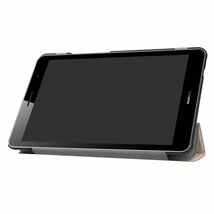 Huawei Mediapad T3 8.0 タブレット専用スタンド機能付きケース 三つ折 カバー 軽量型 薄型 （2017モデル）PUレザーケース ゴールド_画像3