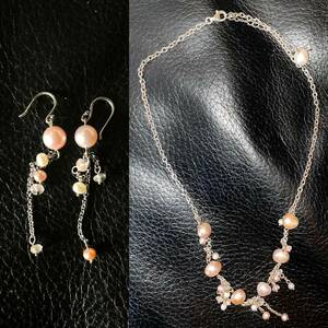 [ profit ]ef et pe (ef*e*pe) fresh water pearl material silver 925 metal fittings design necklace & earrings set beautiful goods BLOOM Bloom 