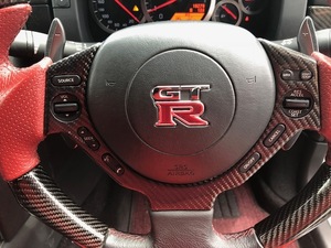 送料無料 R35 GT-R カーボン ステアリングパネル カバー 内装 インテリア パーツ ハンドル 新品 即納 GTR OEM NISMO Mine's HKS Topsecret