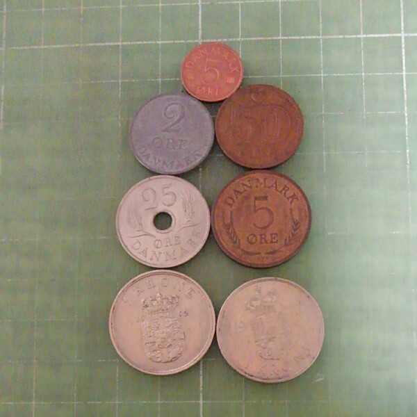 デンマーク旧硬貨×7枚(1962~89年)