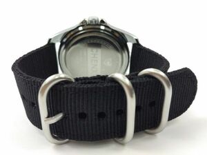 ナイロン製ミリタリーストラップ 交換用腕時計ベルト 黒 ブラック 22mm