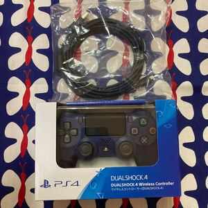 新品未使用品未開封 PS4 純正コントローラー デュアルショック4 ケーブル付 青 ミッドナイトブルー ブルー
