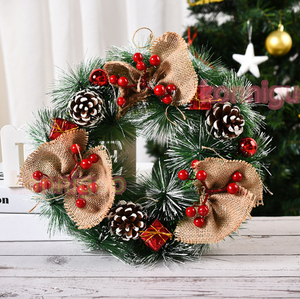 新しい 手作りクリスマスデコレーション 松ぼっくり付き 玄関リース ドアリース クリスマスツリーデコレーション 贈り物 造花 装飾T2CP105