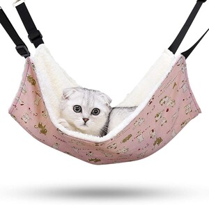 猫ハンモック ふわふわ 猫ベッド ケージ用 夏冬両用 長さ調節可能(サイズ:M)