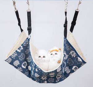猫 ハンモック マット ふかふか 秋冬用 調節可能 (ブルー色 サイズ:M)