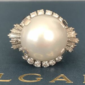  semi antique large grain * 13g White Butterfly pearl pearl diamond platinum ring *